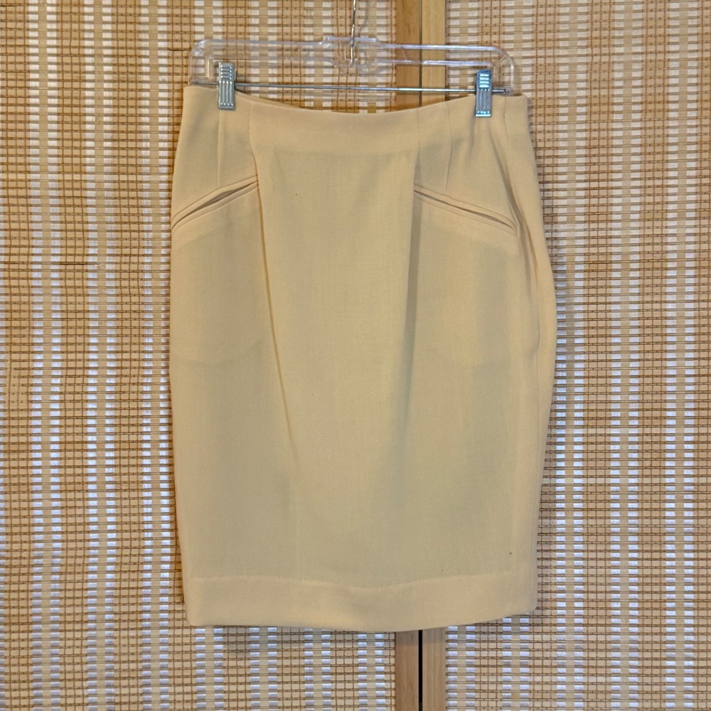 Laurel Vintage Wool Blend Pencil Skirt Pale Yellow Pleated High Waist 42 Y2K